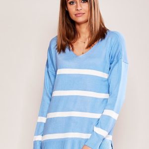 Wholesale Blue women's sweater with stripes