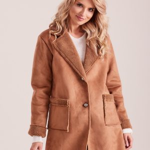 Wholesale Light brown faux fur sheepskin coat