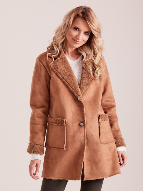 Wholesale Light brown faux fur sheepskin coat