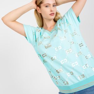 Wholesale Mint Cotton Plus Size Short Sleeve Blouse