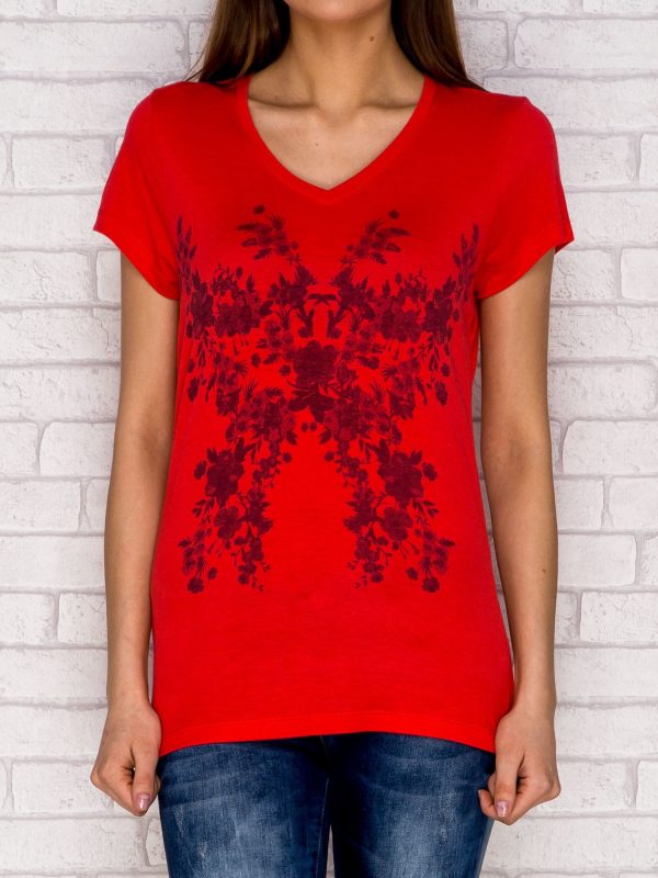 Wholesale Dark coral t-shirt with floral print