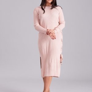 Wholesale Light pink knitted dress with side lacing