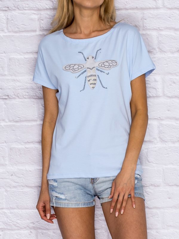 Wholesale Women's T-shirt with insect strips light blue