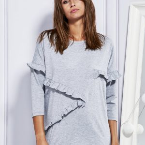 Wholesale Gray blouse with asymmetrical flounces