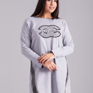 Wholesale Light grey sweatshirt dress with rhinestones