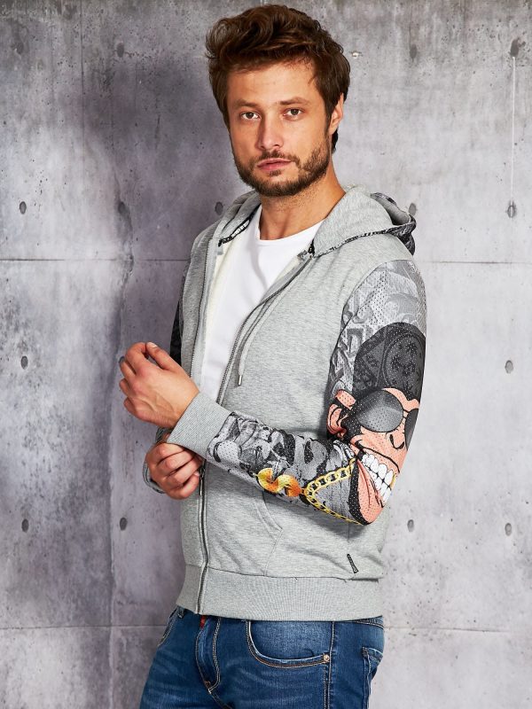 Wholesale Men's sweatshirt with comic sleeves grey