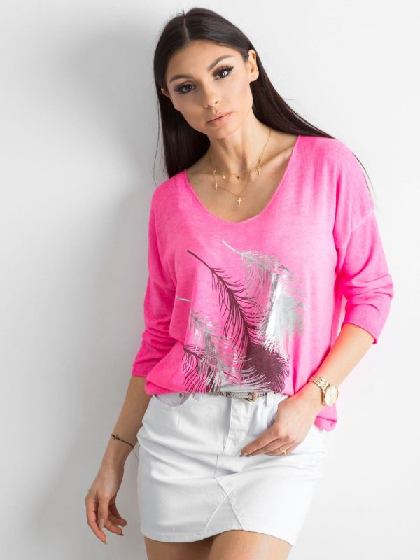 Wholesale Fluo Pink Slim Print Sweater