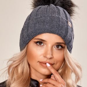 Wholesale Dark gray winter hat with tassel