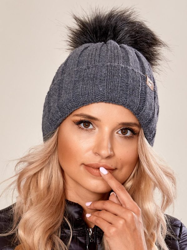 Wholesale Dark gray winter hat with tassel