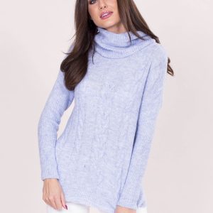 Wholesale Turtleneck sweater with braids blue