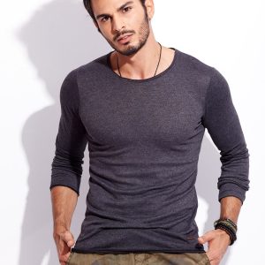 Wholesale Dark Grey Basic Men's Long Sleeve T-Shirt