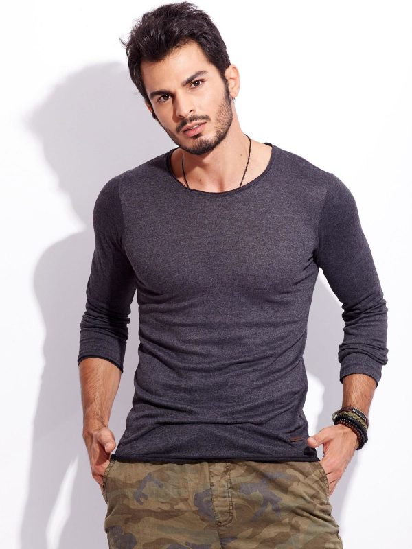 Wholesale Dark Grey Basic Men's Long Sleeve T-Shirt