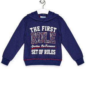 Wholesale Navy blue boy sweatshirt with hoodie and prints