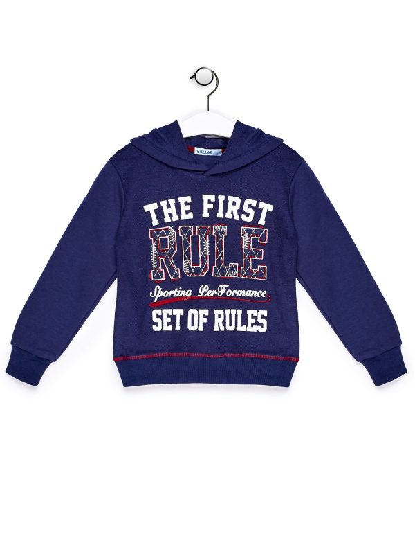 Wholesale Navy blue boy sweatshirt with hoodie and prints