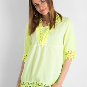 Wholesale Fluo yellow blouse with lace