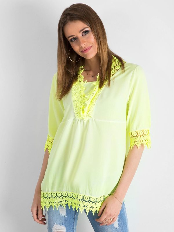 Wholesale Fluo yellow blouse with lace