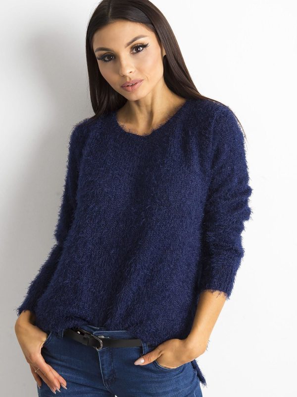 Wholesale Navy blue women's sweater with long hair