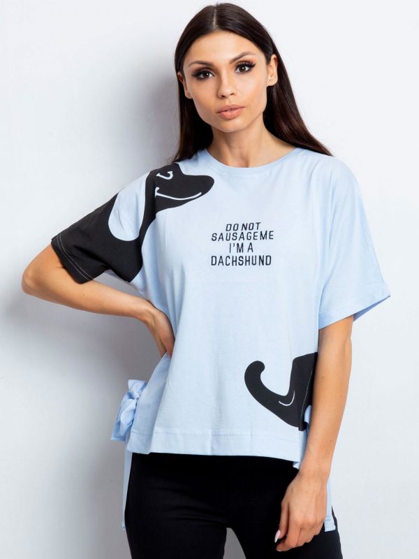 Wholesale T-shirt with dachshund print and blue lettering