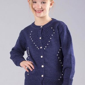 Wholesale Navy blue cardigan girl's cardigan with pearls