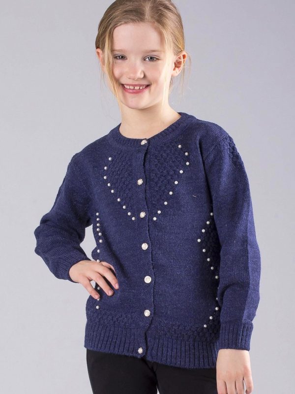 Wholesale Navy blue cardigan girl's cardigan with pearls