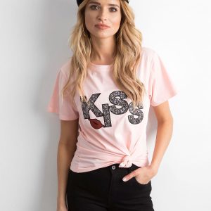 Wholesale Pale pink T-shirt with applique