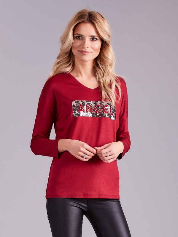 Wholesale Burgundy blouse with sequins