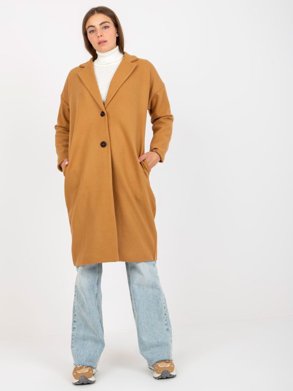 Wholesale Camel single-breasted coat with pockets OCH BELLA