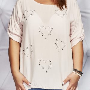 Wholesale Light pink blouse with glossy applique of hearts