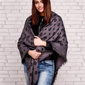 Wholesale Scarf with stars and flowers print dark grey