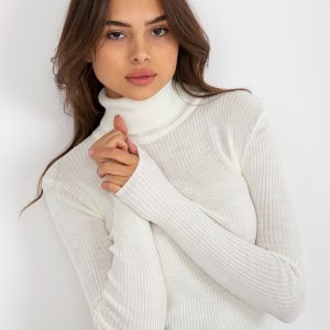 Wholesale Ecru ribbed turtleneck sweater with long sleeve