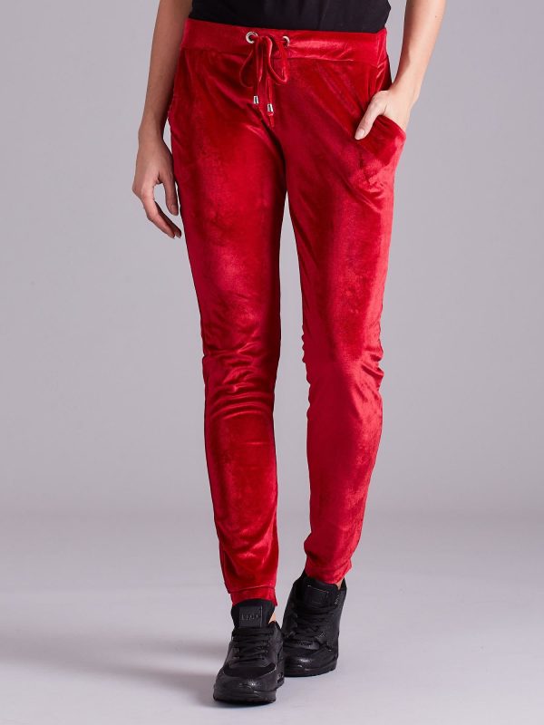 Wholesale Red velour trousers with stripes