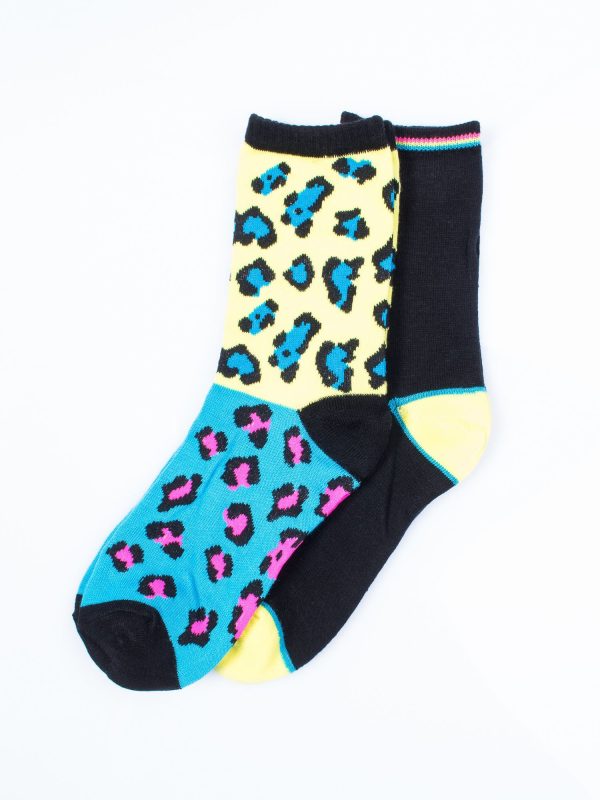 Wholesale Women's socks blue leopterd-black set of 2 pairs