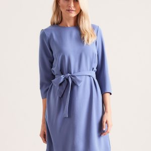 Wholesale Blue dress with binding and flounces