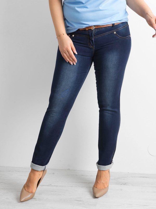 Wholesale Navy blue denim pants PLUS SIZE