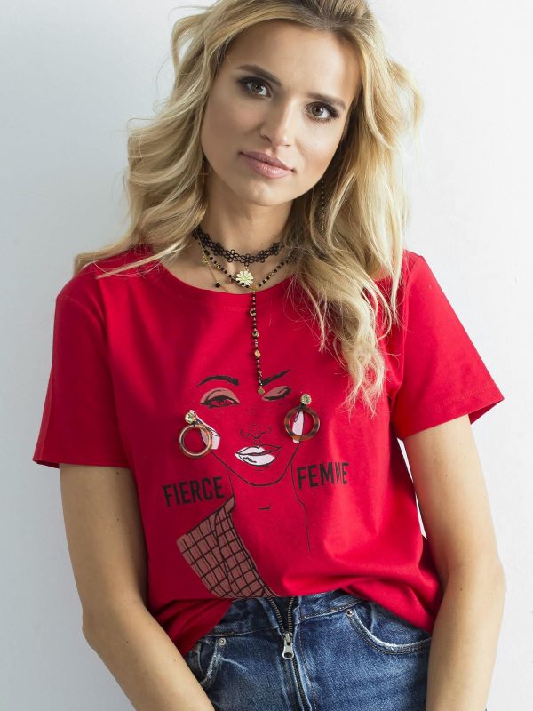 Wholesale Women's T-shirt with applique red