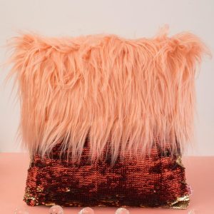 Wholesale Peach pillow with long hair and sequins