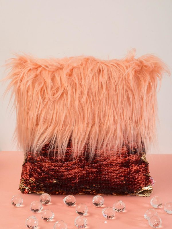 Wholesale Peach pillow with long hair and sequins