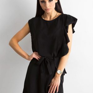 Wholesale Black dress with flounces and binding