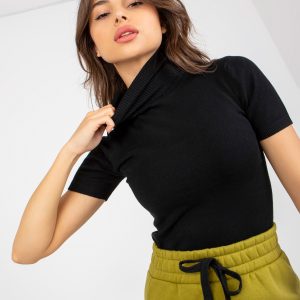 Wholesale Black Fitted Turtleneck Sweater with Short Sleeve