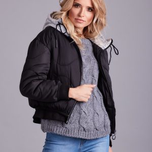 Wholesale Black jacket with silver hood