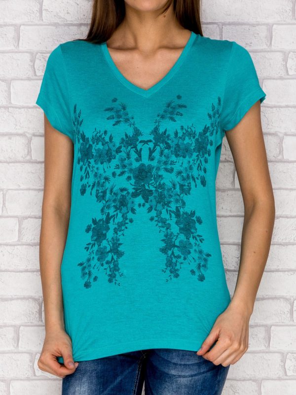 Wholesale Green Floral Print T-Shirt