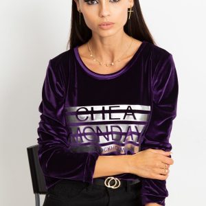 Wholesale Purple velvet sweatshirt with silver print