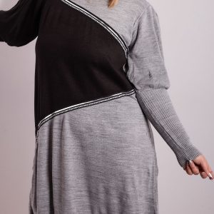 Wholesale Grey and Black Plus Size Knitted Dress