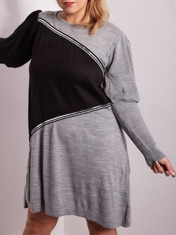 Wholesale Grey and Black Plus Size Knitted Dress