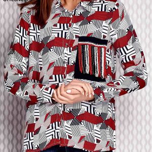 Wholesale Coral Patterned Shirt with Beaded Applique