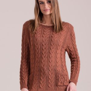 Wholesale Brown sweater with braids with pockets