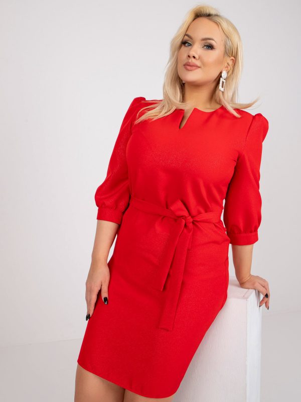 Wholesale Red Glitter Plus Size Dress with Belt