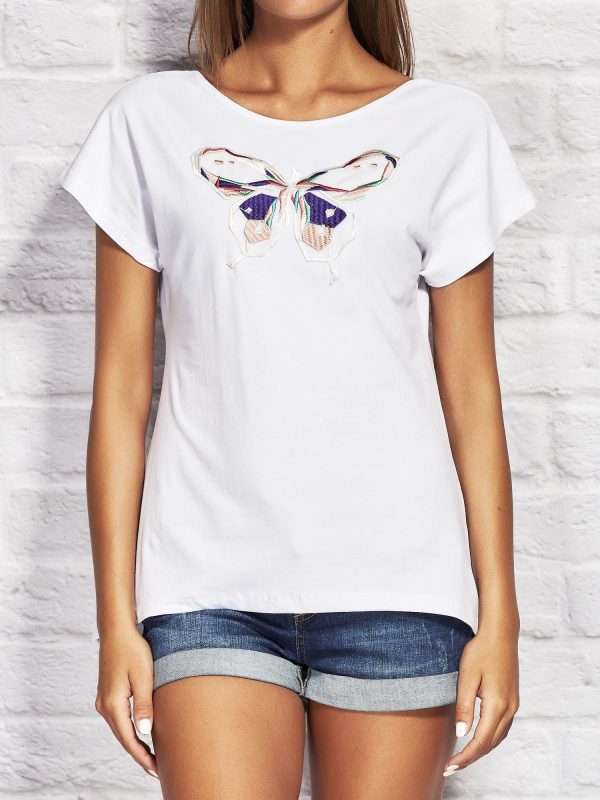 Wholesale White t-shirt with colorful butterfly