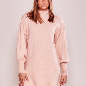 Wholesale Women's long sweater with wide welts light pink