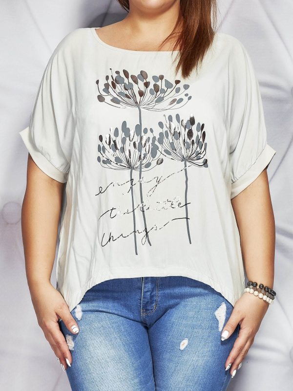 Wholesale Gray blouse with plant motif PLUS SIZE